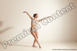 Swimsuit Gymnastic poses Woman White Moving poses Slim long brown Dynamic poses Academic